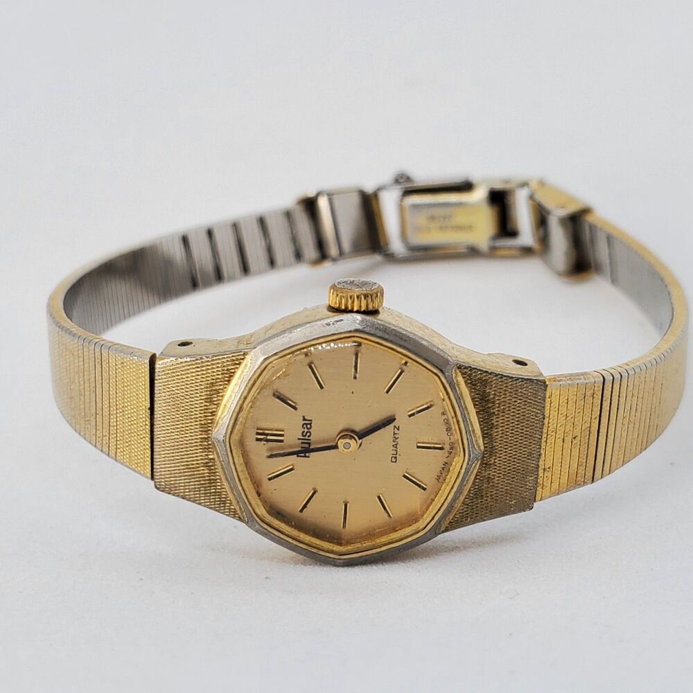 VTG Pulsar Women's‎ Watch 18MM Gold Dial Gold Bracelet Band 5.75" New Battery
